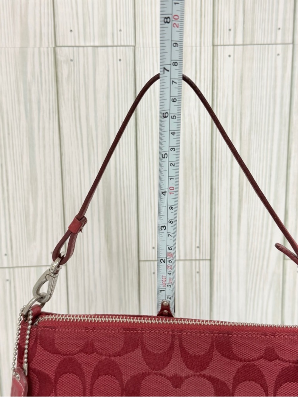 Coach Signature Jacquard Red Mini Shoulder Bag Y2K Baguette Purse Leather Trim - Picture 8 of 13